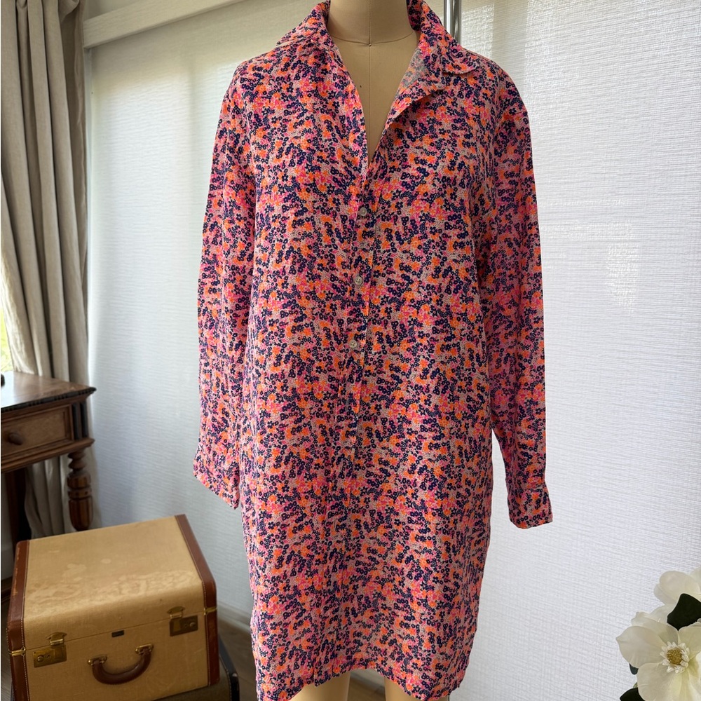 Frank & Eileen Pink and Blue Floral Shirt Dress